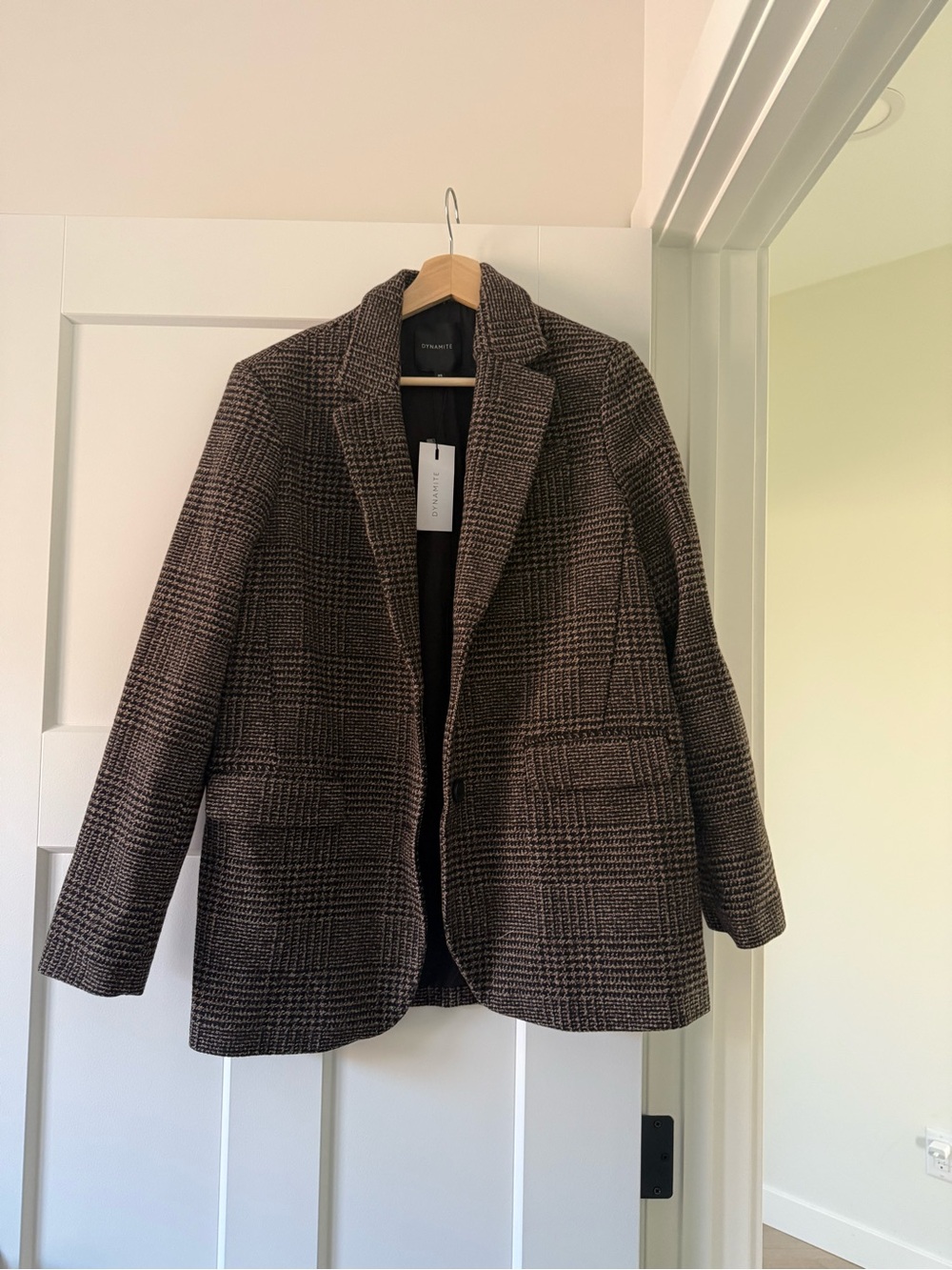 Dynamite Brown Plaid Wool-Blend Blazer Coat